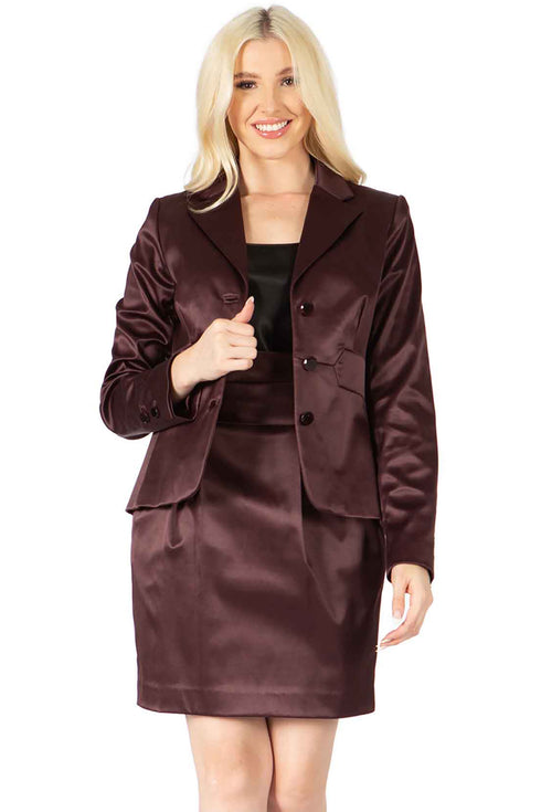 Majestic Sateen Two-Piece Skirt Suit Jacket